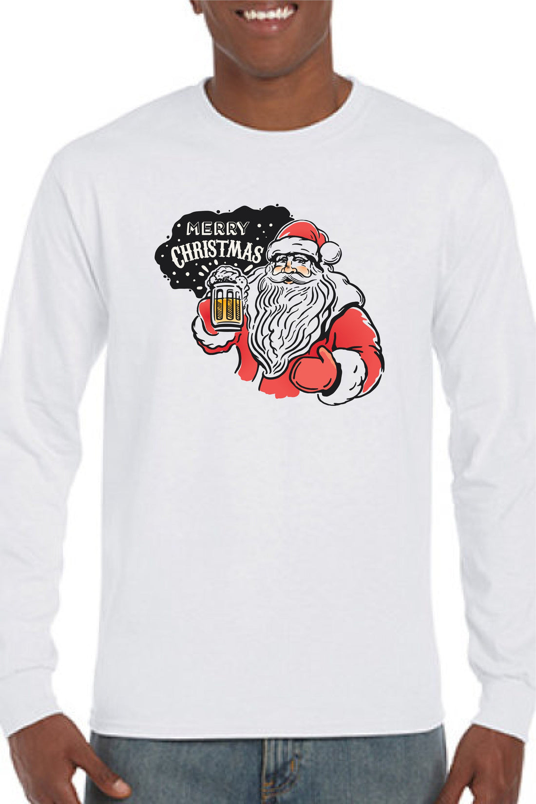 Santa has a Beer and Ready to Celebrate Long Sleeve Tee